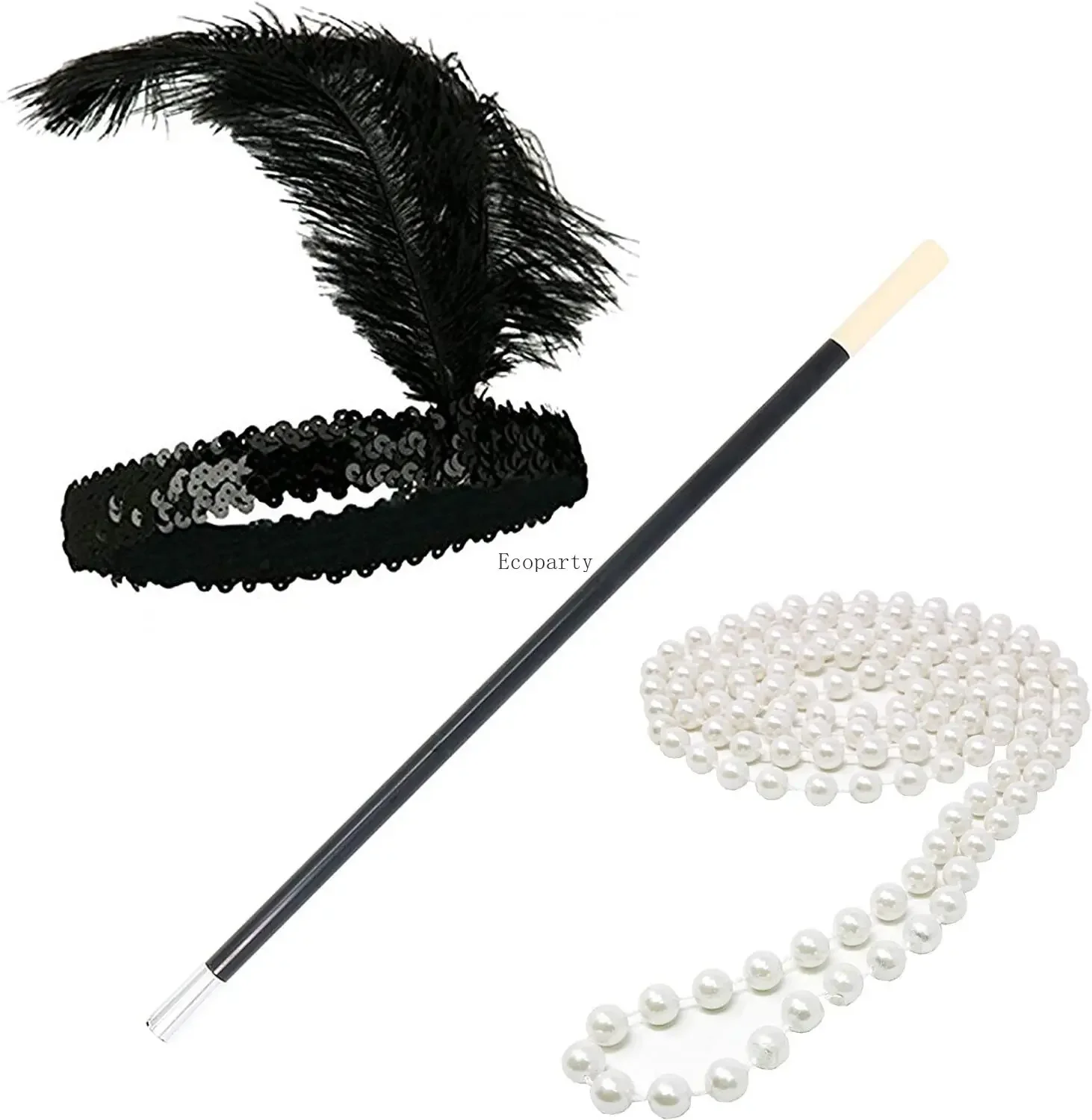 Disfraz disguise 3PC 1920s Flapper Dress Accessories Retro Party Props GATSBY CHARLESTON Pearl Necklace Long Smoke Rod Glove Set