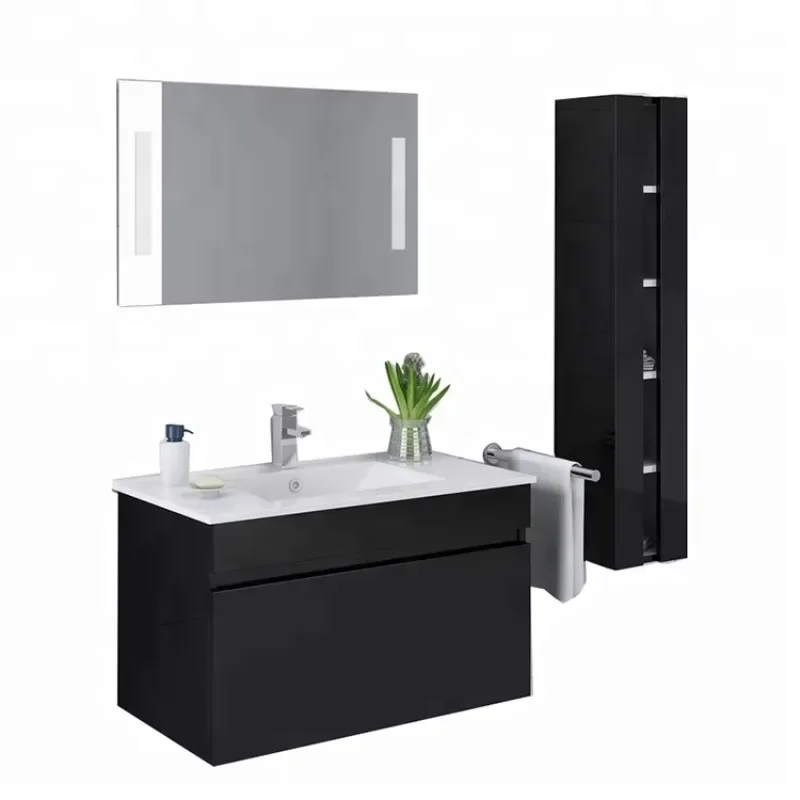 Bathroom Furniture Set Black White Single Sink PVC  Cabinet