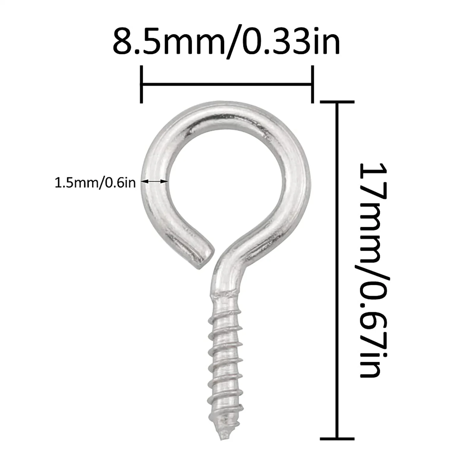 100Pcs 0.67 inches Stainless Steel Eye Screws, Heavy Duty Screw, Eye Hooks Screw Eye Bolts Eye Hooks Screw