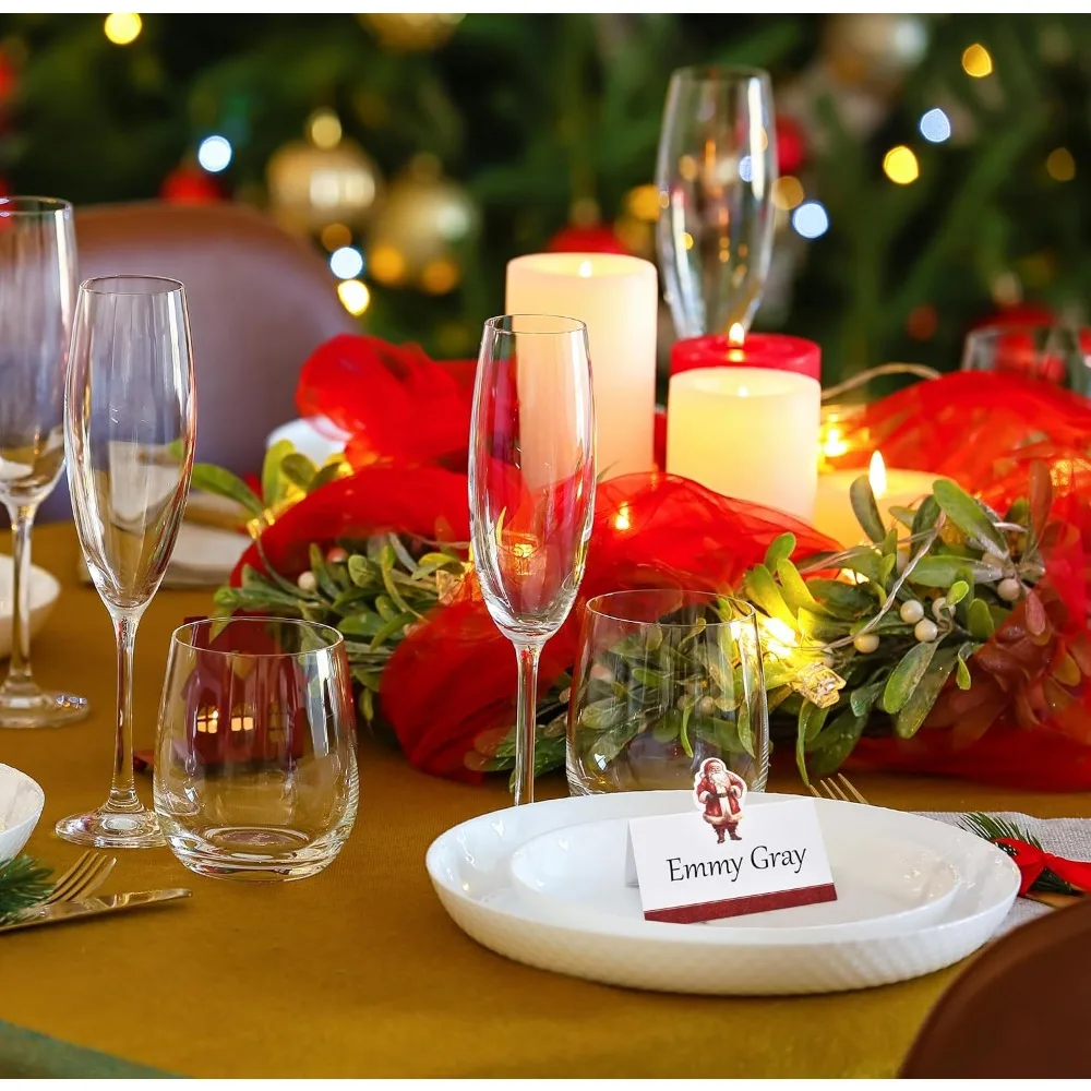 Boutique de regalo: paquete de 100 tarjetas de lugar navideñas, tarjeta de nombre para asientos navideños, troquelada, mesa de Papá Noel de Navidad, papel plegado, diez