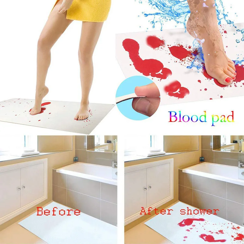 

Halloween Bath Floor Mats Horror Bloody Footprints Carpet Turn Red In Water Color-changing Bath Mats Halloween Party Decor