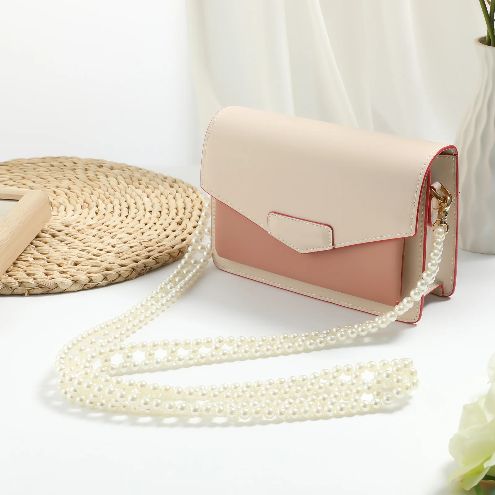 

Pearl Chain for Bag Chains Crossbody Straps Purses Bead Elegant DIY Replacement Metal Clasp Pearl Bag Strap