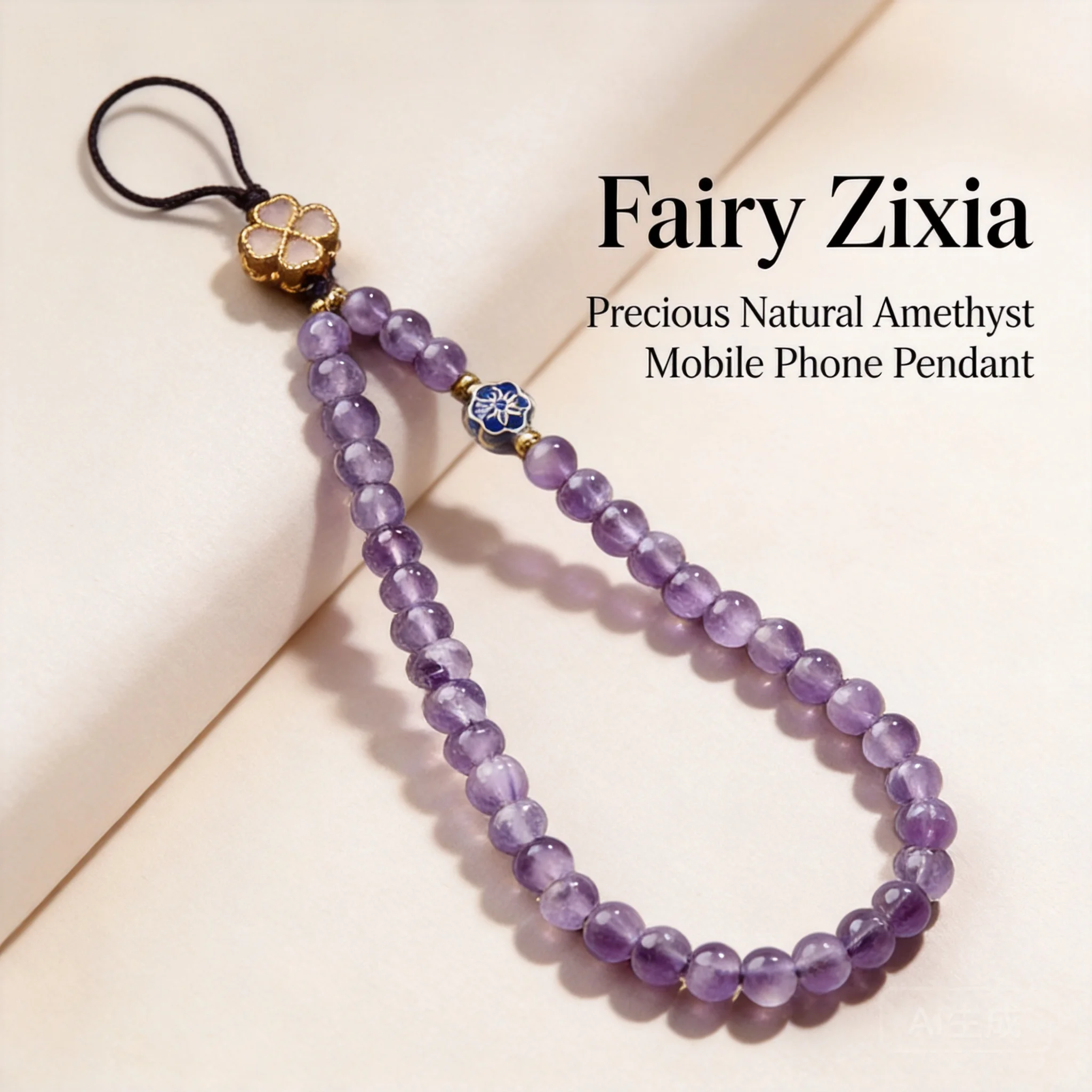 Chinese Style Lucky Natural Amethyst Phone Lanyard Wrist Strap For Women Elegant Flower Decor Phone Case Hanging Rope Blessing