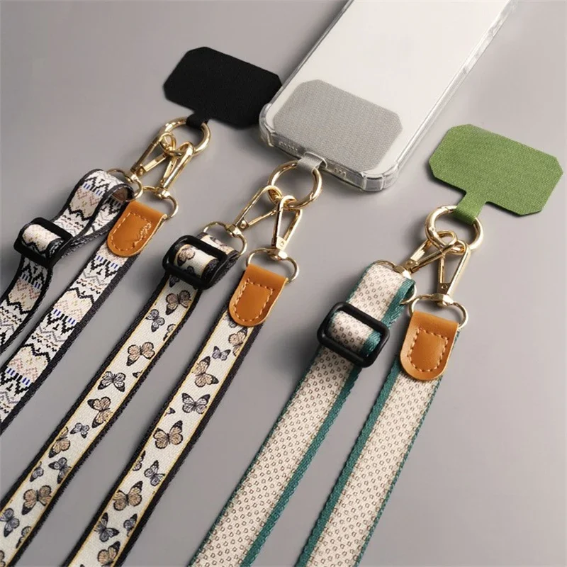 Trendy Nylon Mobile Phone Lanyard Universal Crossbody Hanging Shoulder Strap Neck Cord Stylish Butterfly Heart Anti-Lost Lanyard