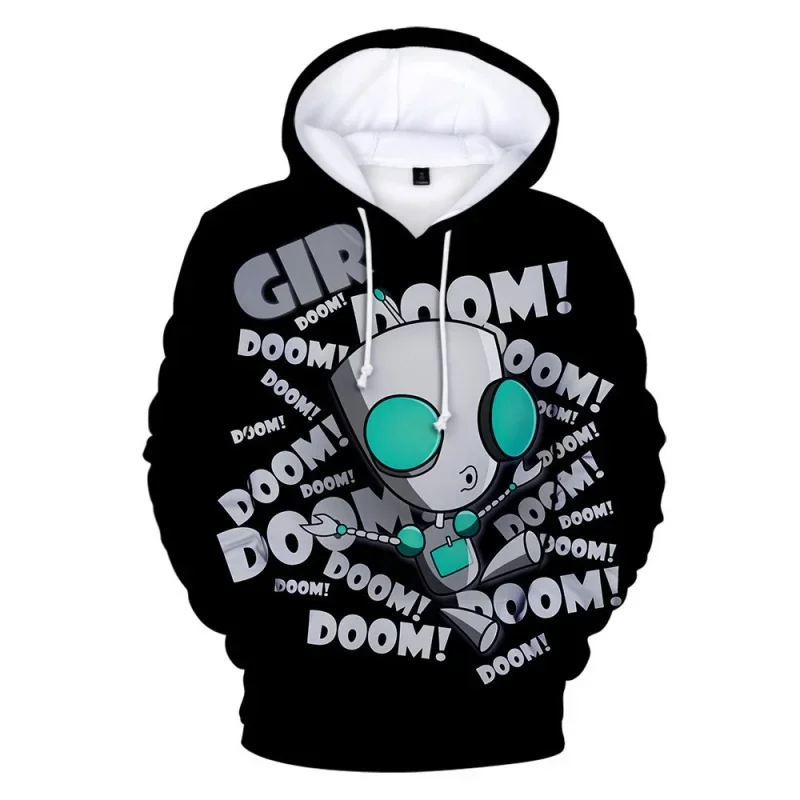 Anime Invader ZIM Cosplay Alien Gir Doom 3D Digital Print Hoodies Jacket Coat Hooded Pullovers Sweatshirts Halloween Costume