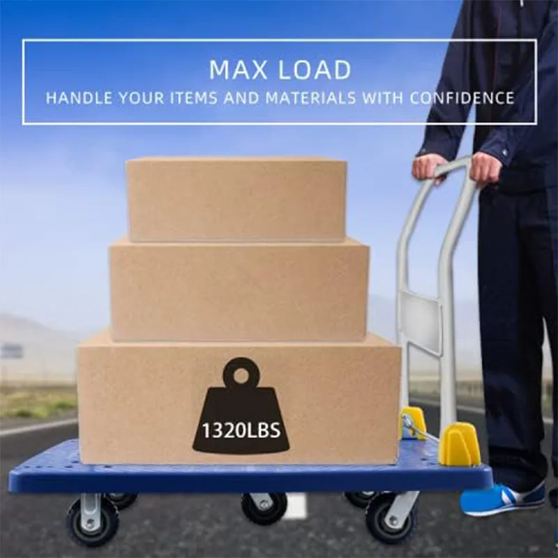 تحميل وتخزين عربة دفع يدوية قابلة للطي ، شاحنة منصة ، عجلات دوارة درجة ، سعة وزن 440 رطل