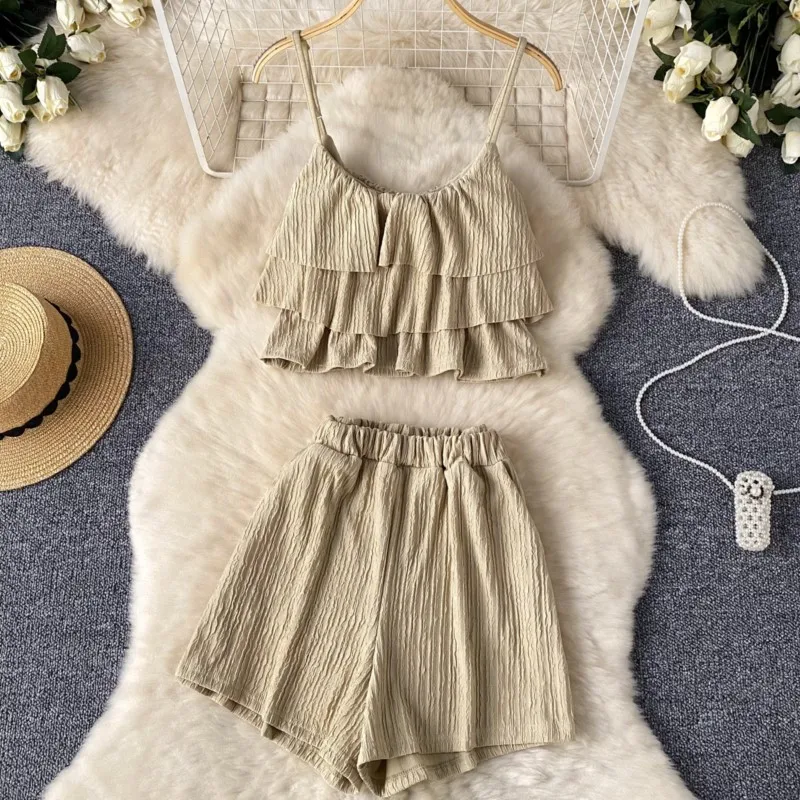 Moda nuove donne eleganti pantaloncini estivi vestito Vintage Sexy senza maniche canotte Top e pantaloni corti due pezzi Set abiti femminili