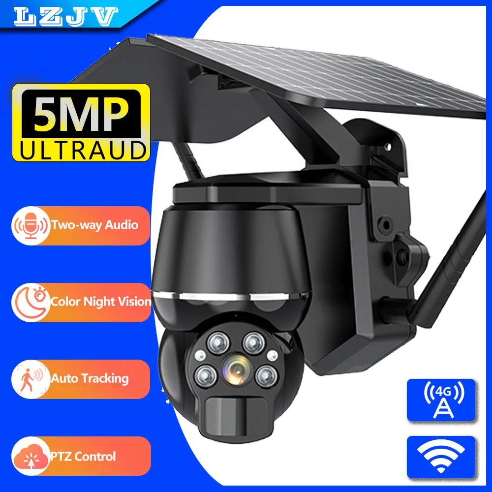 

LZJV 4G/WIFI 5MP HD Mini 2 Solar Panel PTZ Camera Outdoor Waterproof PIR Motion Detection CCTV Security protection Wireless Cam