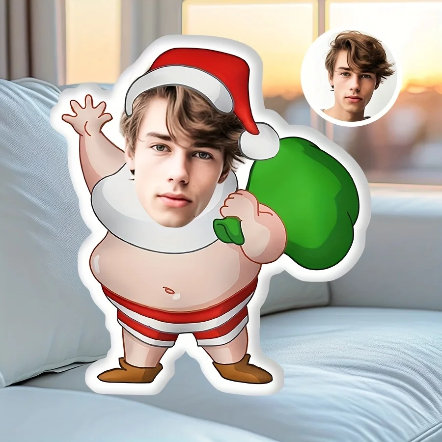 Almohada de felpa con cara personalizable de Papá Noel con un gran barriga El regalo perfecto para hombres y mujeres con un realista