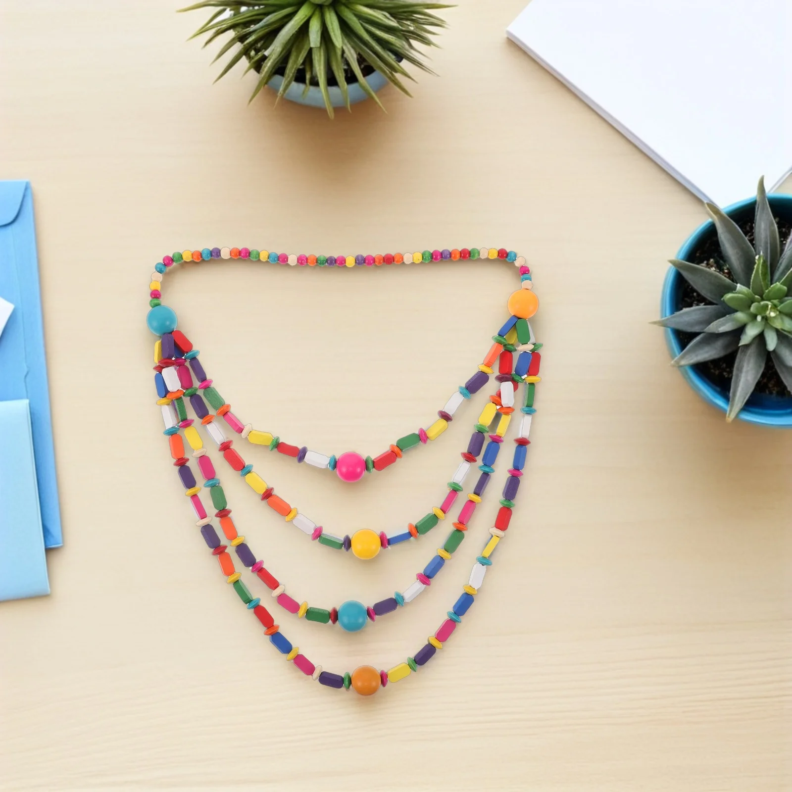 

Retro Bohemian Wood Beaded Layered Necklace Long Necklace for Women Casual Summer Beach Jewelry Bohemian Necklaces for Women