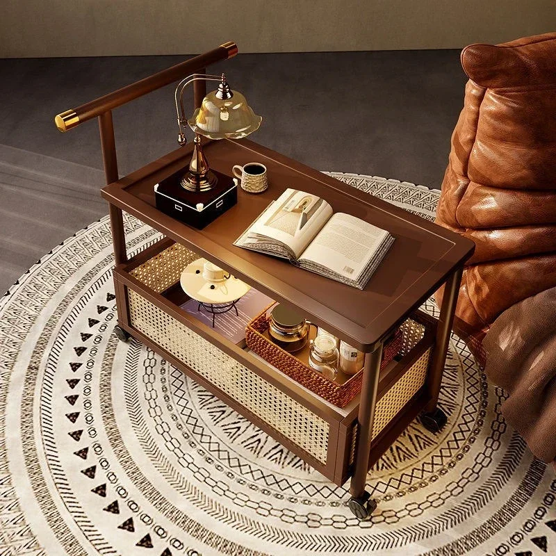 

The side of the cart rack can be moved, and the antique snack trolley in side cabinet of living room can be moved.