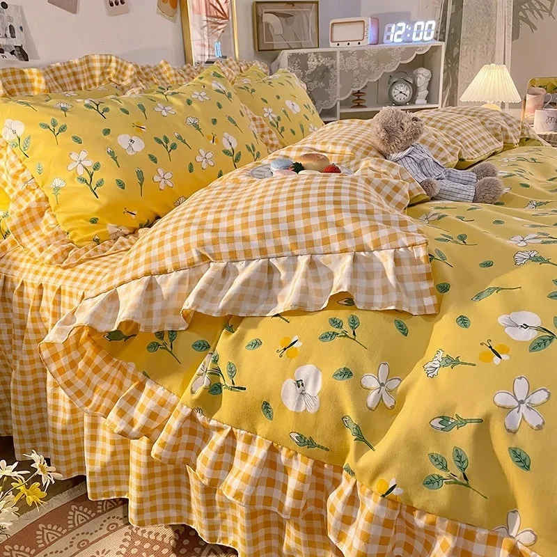 Fashion Flower Bedding Sets Duvet Cover Bed Skirt Single Double Queen King Bedclothes Adult Kids Sunflower Bed Linen