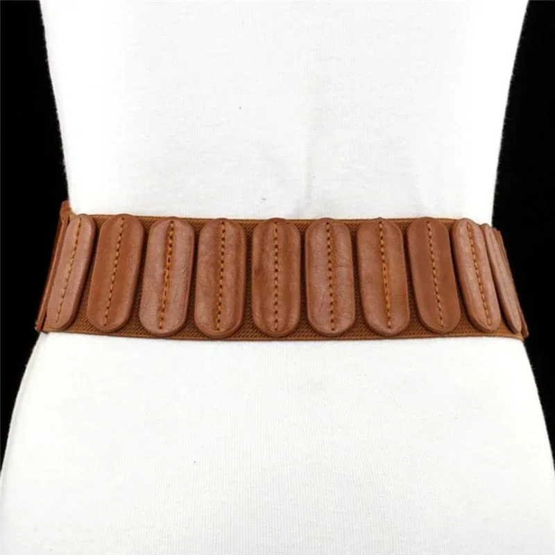 New Fashion Elastic Wide Belt Strap Vintage Women Faux Leather Buckle Elastic Wide Belt Strap Solid Color Waistband