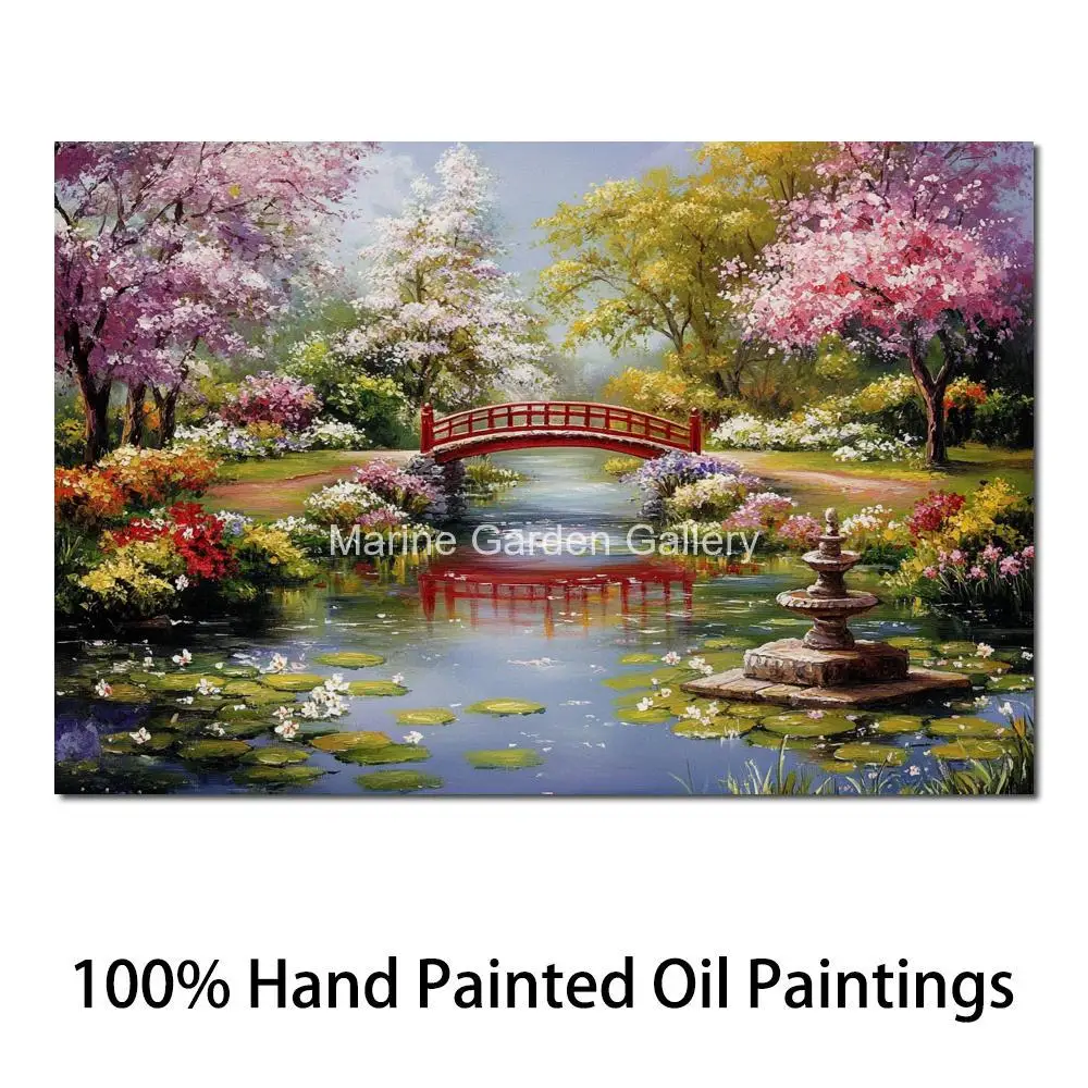 Contemporary Landscape Canvas Art Handmade Oil Painting Japanese Gardern Modern Artwork Picture Living Room Office Wall Decor