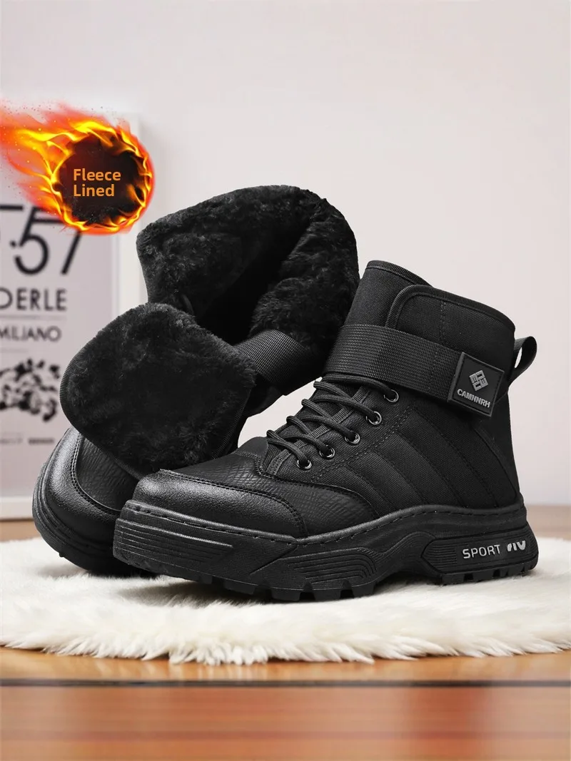 men's-winter-thick-bottom-high-top-fleece-lined-snow-boots-outdoor-cold-resistance-bread-cotton-shoes-leather-fur-integrated