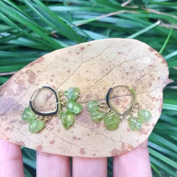 Natural Peridot Earring Gemstone Irregular Pattern By Labour Handmade With Copper brass14k Gold FilledJewelry for Women Wholesal