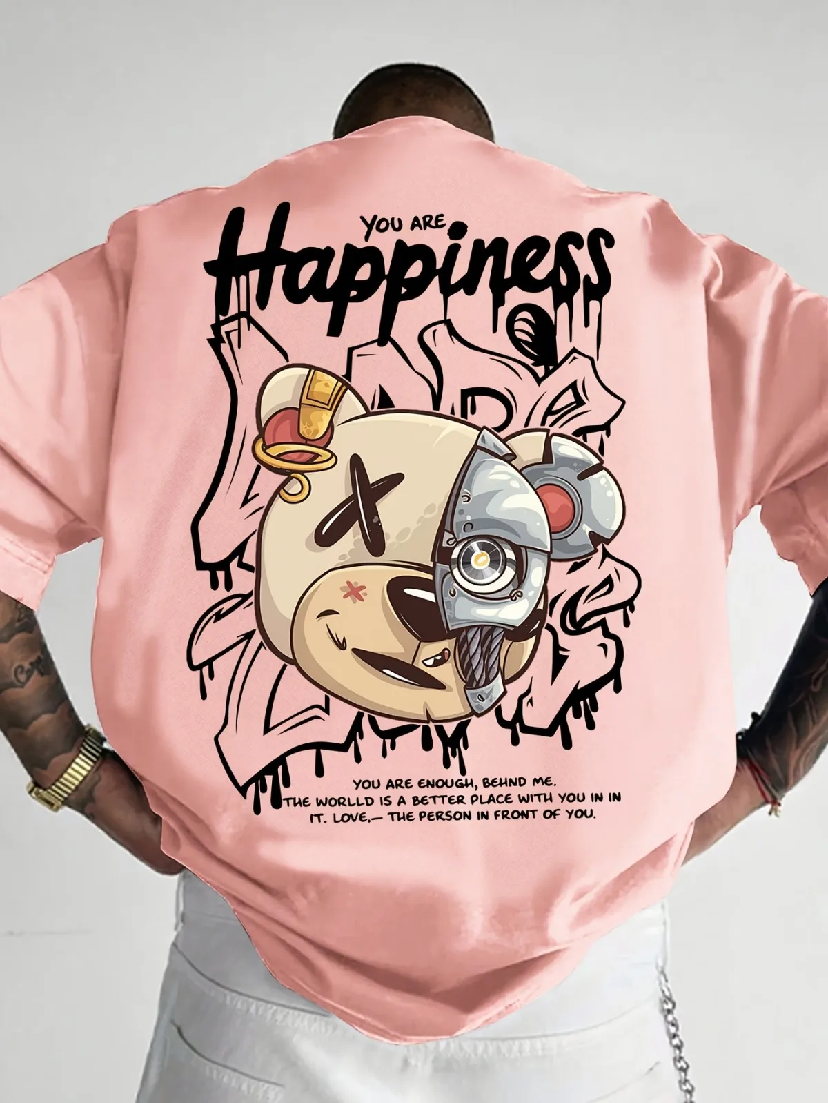 2025, neues personalisiertes Graffiti-Bär-Buchstaben-bedrucktes, atmungsaktives und bequemes Rundhals-T-Shirt für Herren im Freien, High-Street-Top – Detail 12