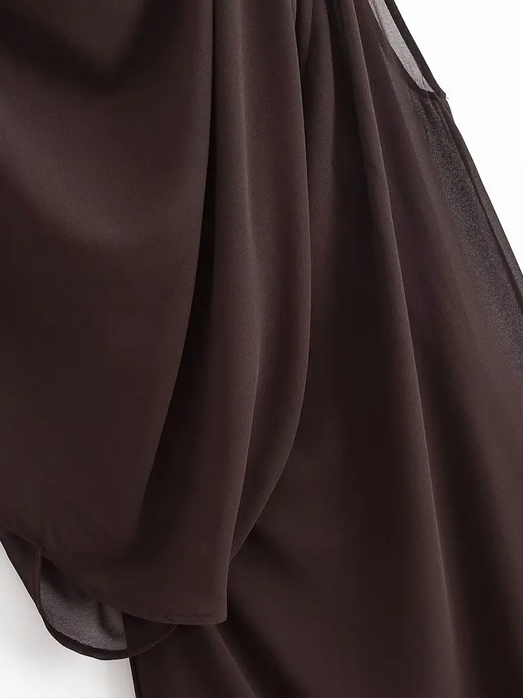 فستان سهرة للخريف من NLZGMJS بتصميم مطوي فساتين سادة للنساء بدون أكمام فستان طويل أنيق ميدي