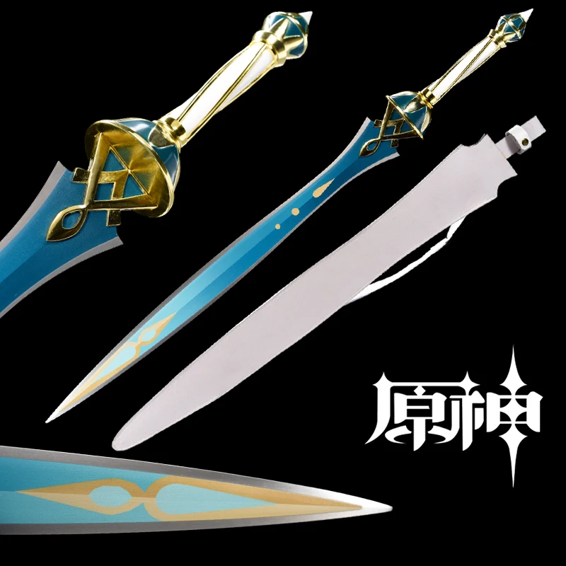 Big Chinese Game Sword From Genshin Impact Replica Swords Carbon Steel Painted Blade Cosplay Props PU Sheath Non Sharp