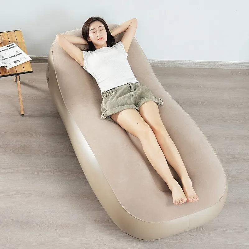 Portable Automatic Inflatable S Shaped Flocked Sofa Single Lounge Chair Ideal for Outdoor Camping Hiking Picnic Travel Nap Relax