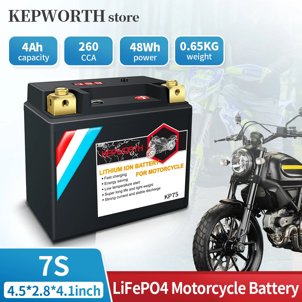 7S 12V LiFePO4 Motorcycle Battery 4Ah 260CCA Lithium Iron Phosphate Battery Replace YTZ7S for Motorcycle ATV UTV Scooter Jet Ski