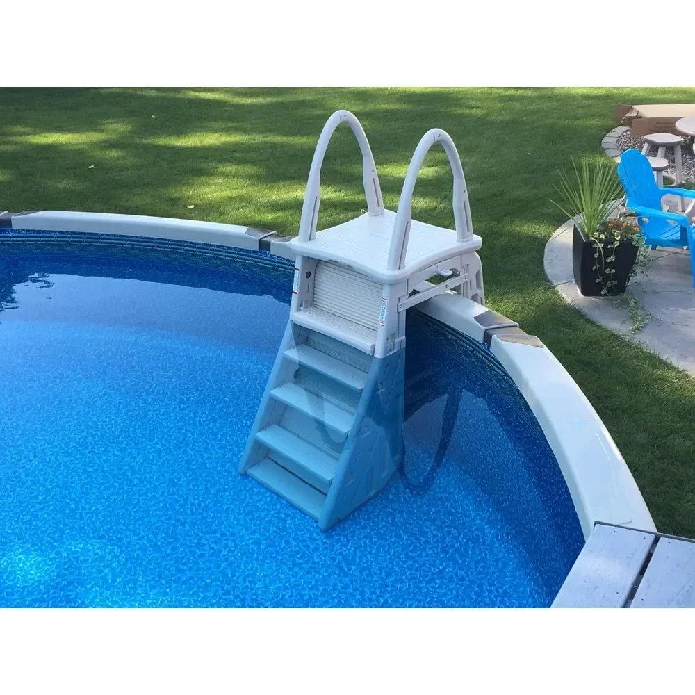 

Confer Plastics 7200 Roll Guard 48" to 56" Adjustable A Frame Safety Ladder for Above Ground Outdoor Patio Swimming Pool Platfor