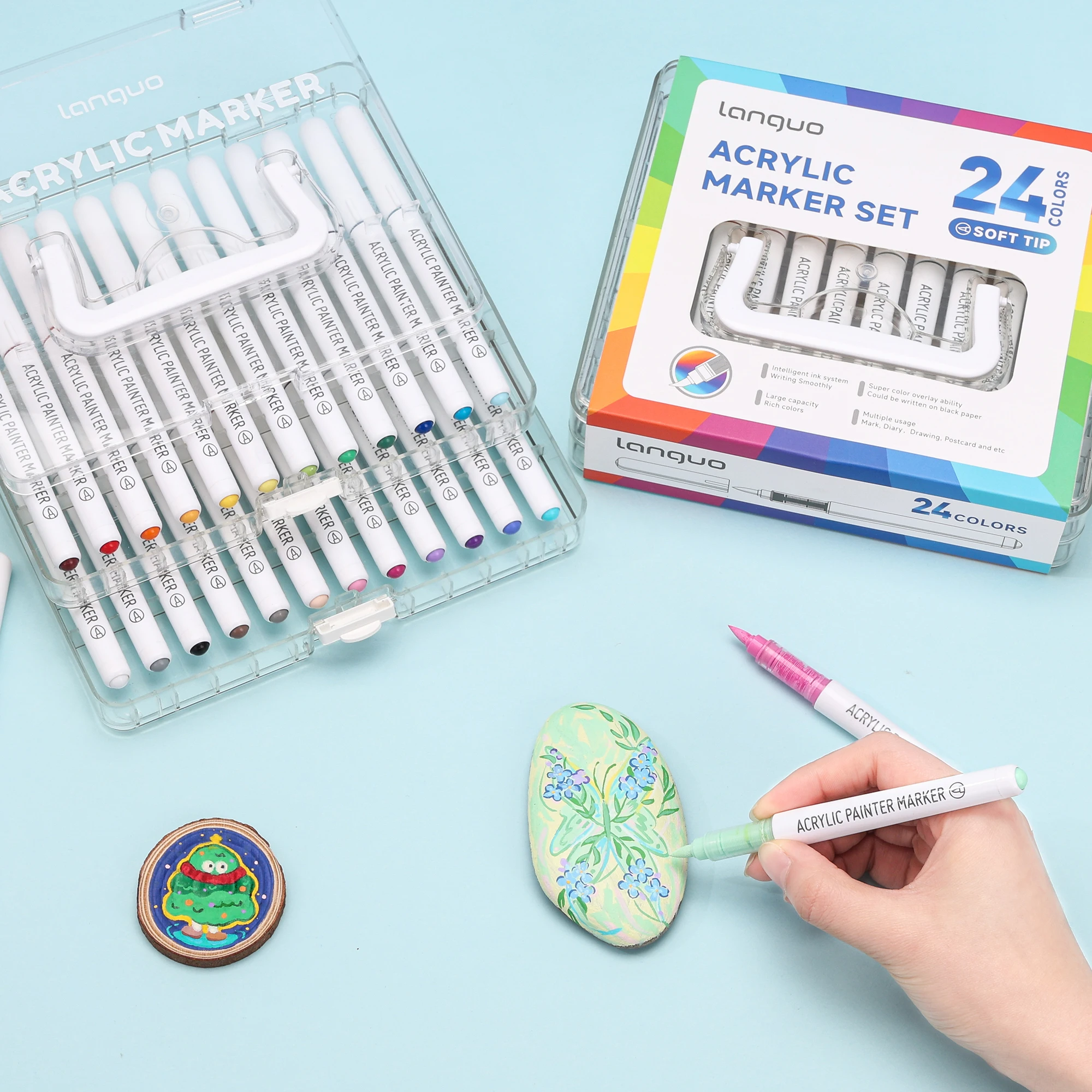 

Automatic Ink Control Acrylic Paint Markers, Handbags Styles(With Storage Base) Layered Storage Box,Brush Tip Acrylic Paint Pens