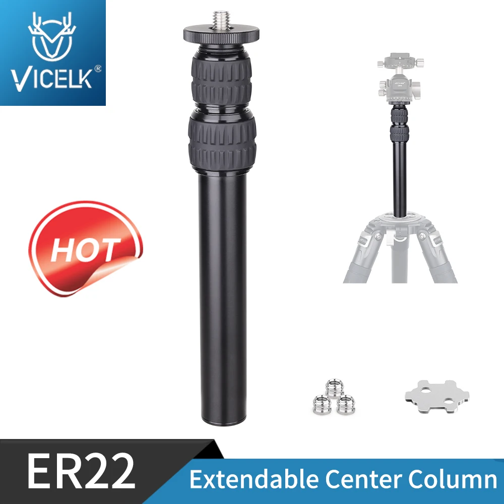 

VICELK ER22 3-Section Aluminum Alloy Tripod Center Column Mount Monopod Extension Rod for DSLR Cameras Outdoor Macro Shooting