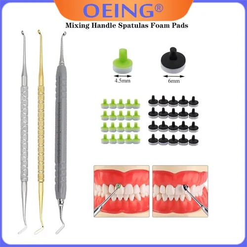 OEING-Kit de herramientas de moldeo de relleno de resina Dental, espátula de resina compuesta, mango, almohadillas de espuma de chapa, materiales de instrumentos de odontología