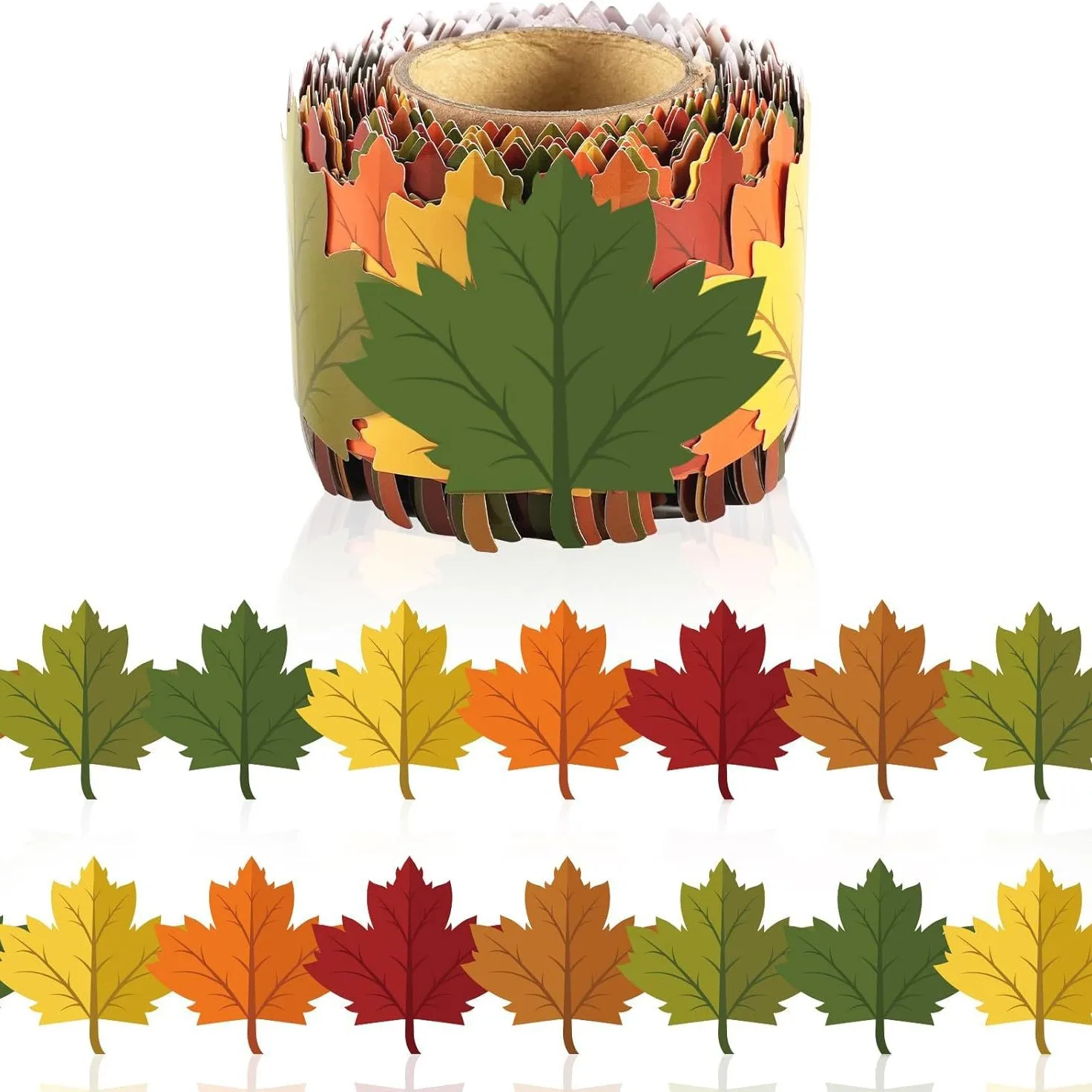 秋の掲示板装飾 鮮やかなひまわり カエデの葉 カボチャの縁取り 秋のテーマの縁取り紙 学校の壁用のお祝い用