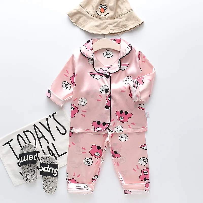 Seiden-Satin-Pyjama-Sets für Kleinkinder, Cartoon-Pyjamas für Kinder, Jungen-Schlafanzug, Baby-Schlafanzug, Mädchen-Freizeitkleidung für Zuhause, Jungen-Loungewear – Detail 19