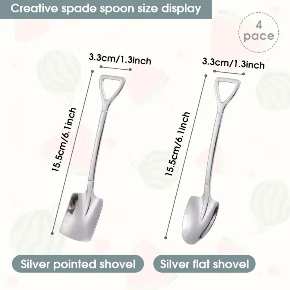 4PCS Shovel Spoon Stainless Steel Coffee Shovel Shape Pointed Mini Pudding Spoon Tea Sugar Yogurt Stirring  Ice Cream Spoon