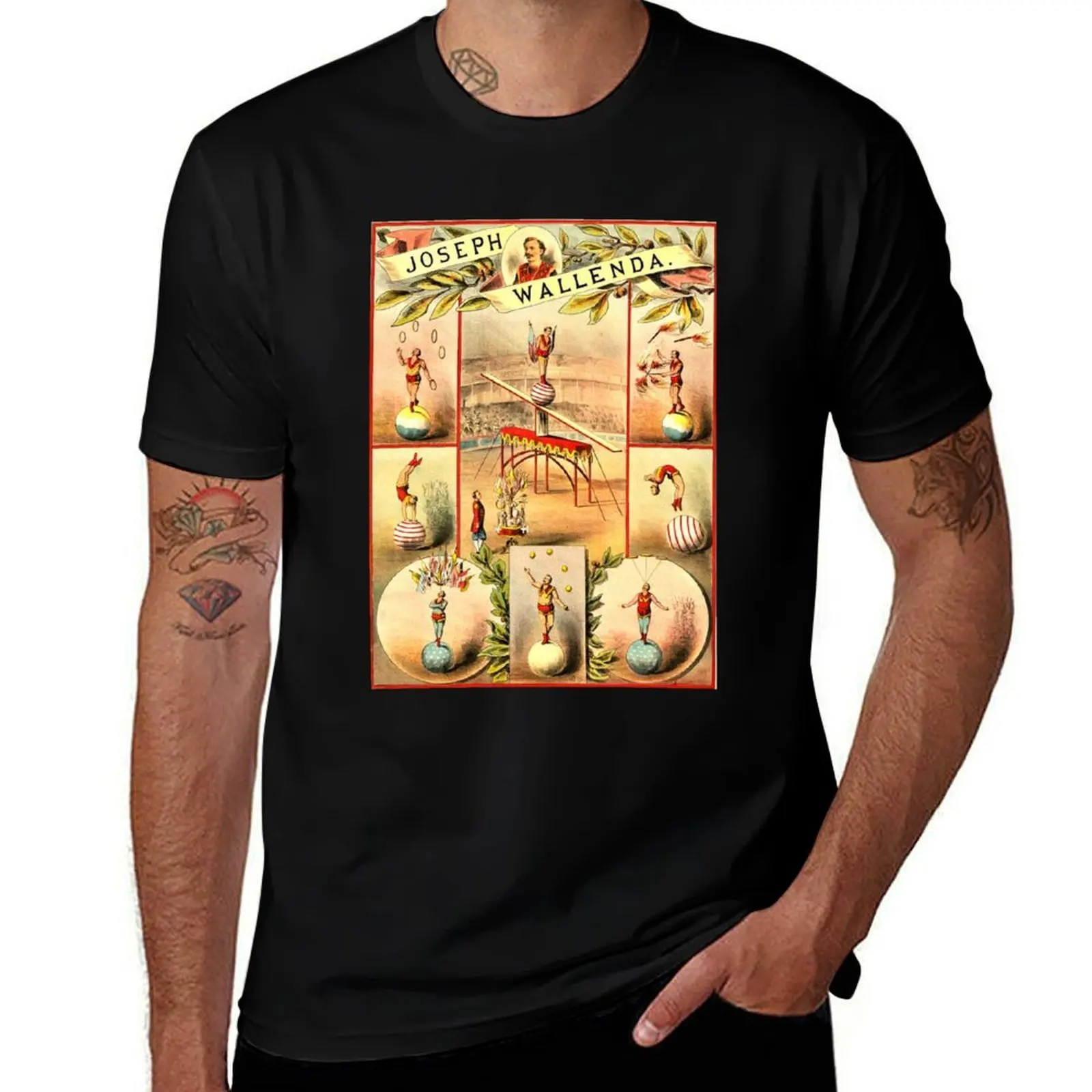 Circus ~ Joseph Wallenda ~ Highwire ~ Aerialist 1884 Circus Poster T-Shirt Novelty Print Casual Tee Shirt T-Shirt