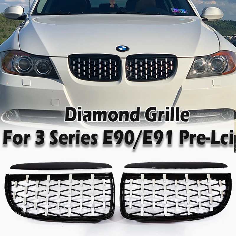 

Diamond Style Front Bumper Lower Grille For BMW 3 Series E90 E91 Prefacelift 2005 -2008 Black Chrome Silver Grill Exterior Parts