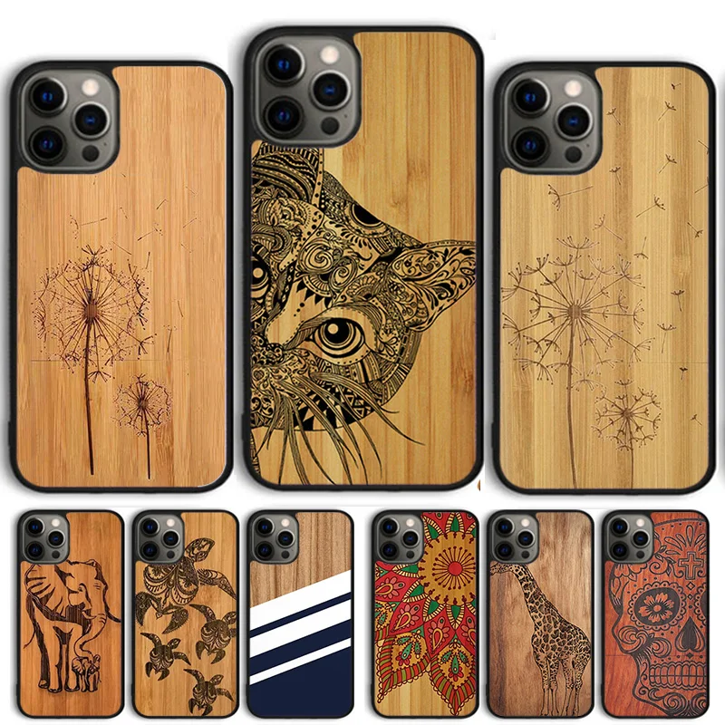 Bamboo Wooden ANIMALS Phone Case Cover For iPhone 15 16 14 13 12 Pro Max mini 11 Pro Max XS X XR Plus Coque Shell