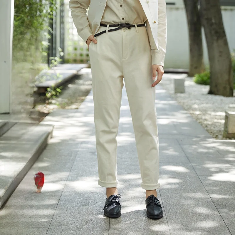 

Оригинальные осенние эластичные брюки из лиоцелла и хлопка, простой твил, зауженный крой, повседневные, женские, для работы и отдыха, с завышенной талией