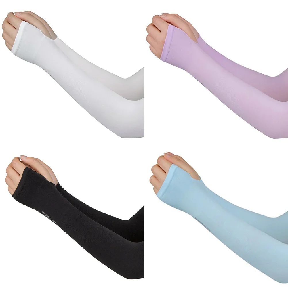 1 par de mangas largas finas para hombres y mujeres, manga de protección solar para ciclismo de verano, guardabrazos de seda helada, equipo de