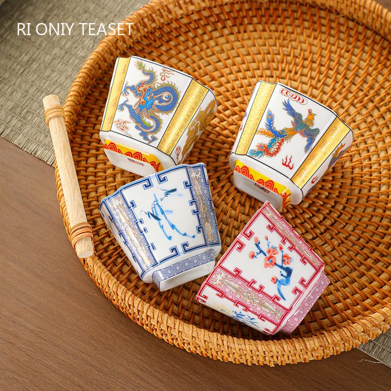 1 Pc Chinese Enamel Color Ceramic Tea Cup Handmade Dragon Pattern Porcelain Tea Bowl Pu'er Master Teacup Household Teaware 100ml