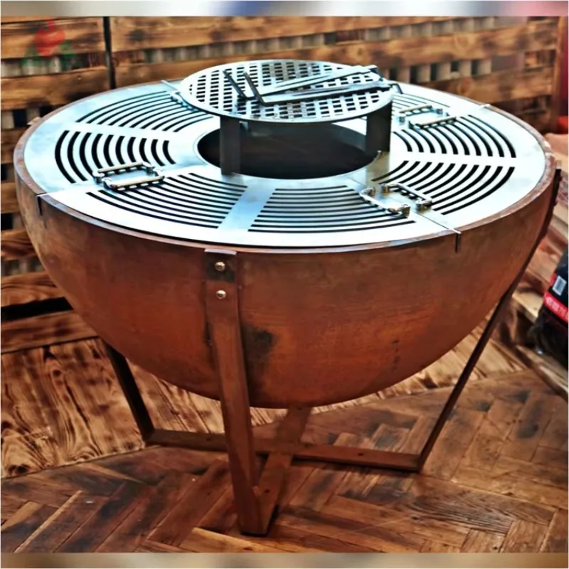 

【Popular】New Design Fire Pit Outdoor Corten Steel Barbeque Grills Metal BBQ Europe Party Kitchens Fire Pit