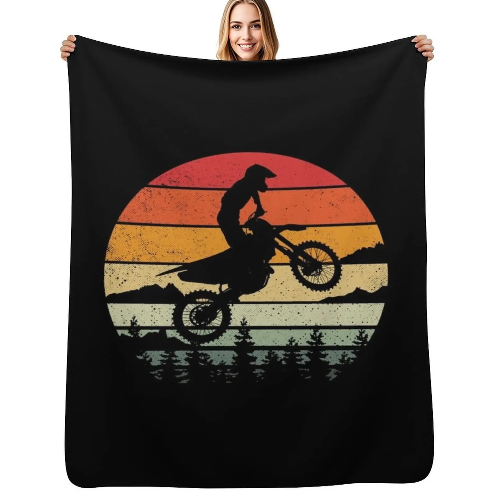 Braaap Dirt Bike Motorcross Vintage Retro Style Funny Throw Blanket Cute Plaid Decorative Throw heavy to sleep Blankets