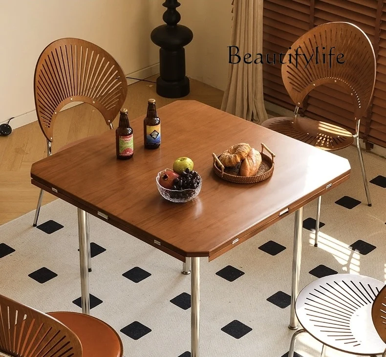 All Solid Wood Foldable Retractable Retro round Dining Table Square Log Chinese Style Dining Table