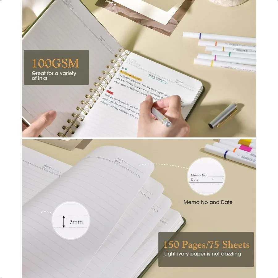 Lined Spiral Journal Notebook A5 Hardcover Spiral Journals for Women Men 150 Numbered Pages Spiral Bound Notebook 100 GSM Colle