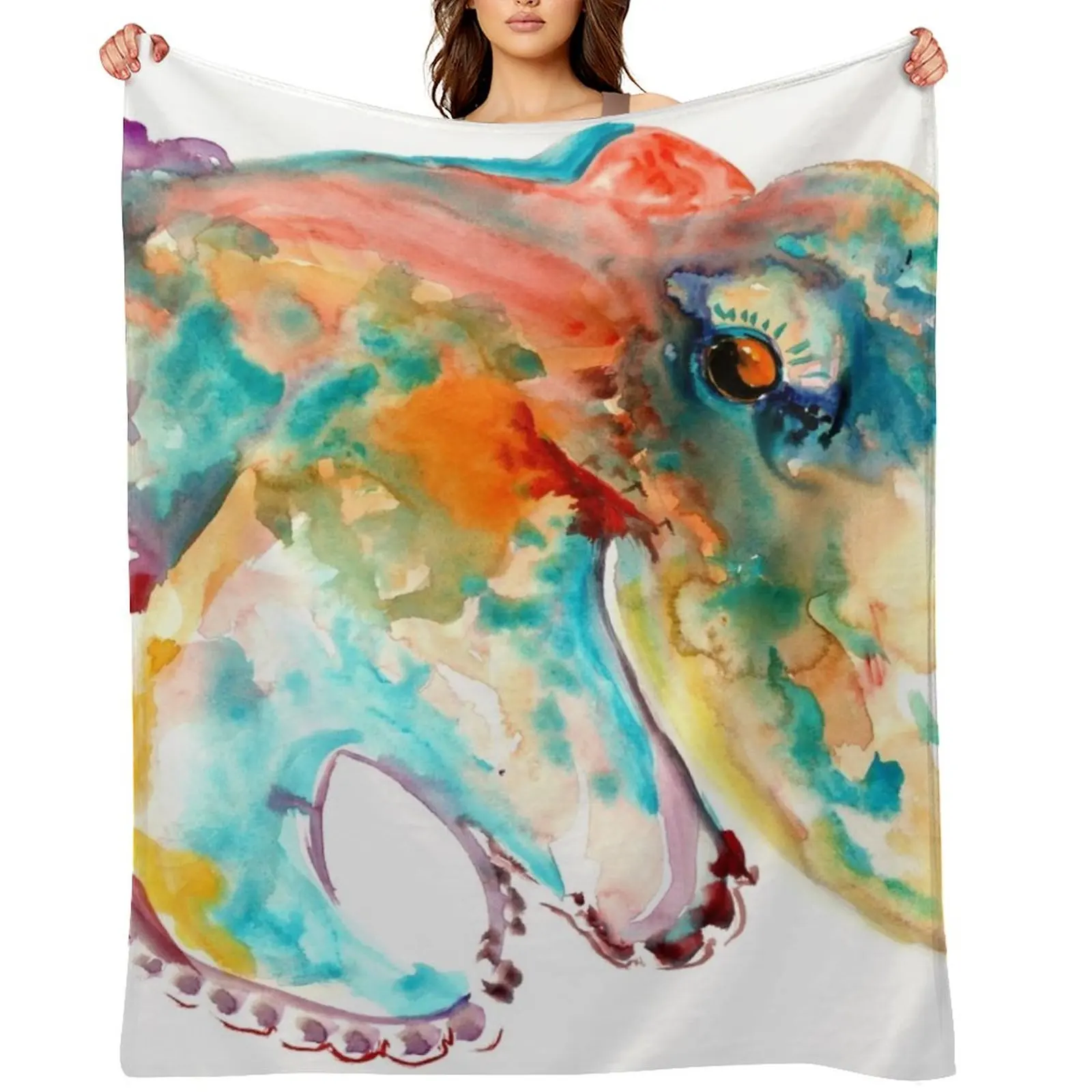 

Orange Turquoise Octopus Throw Blanket for winter funny gift Comforter Blankets