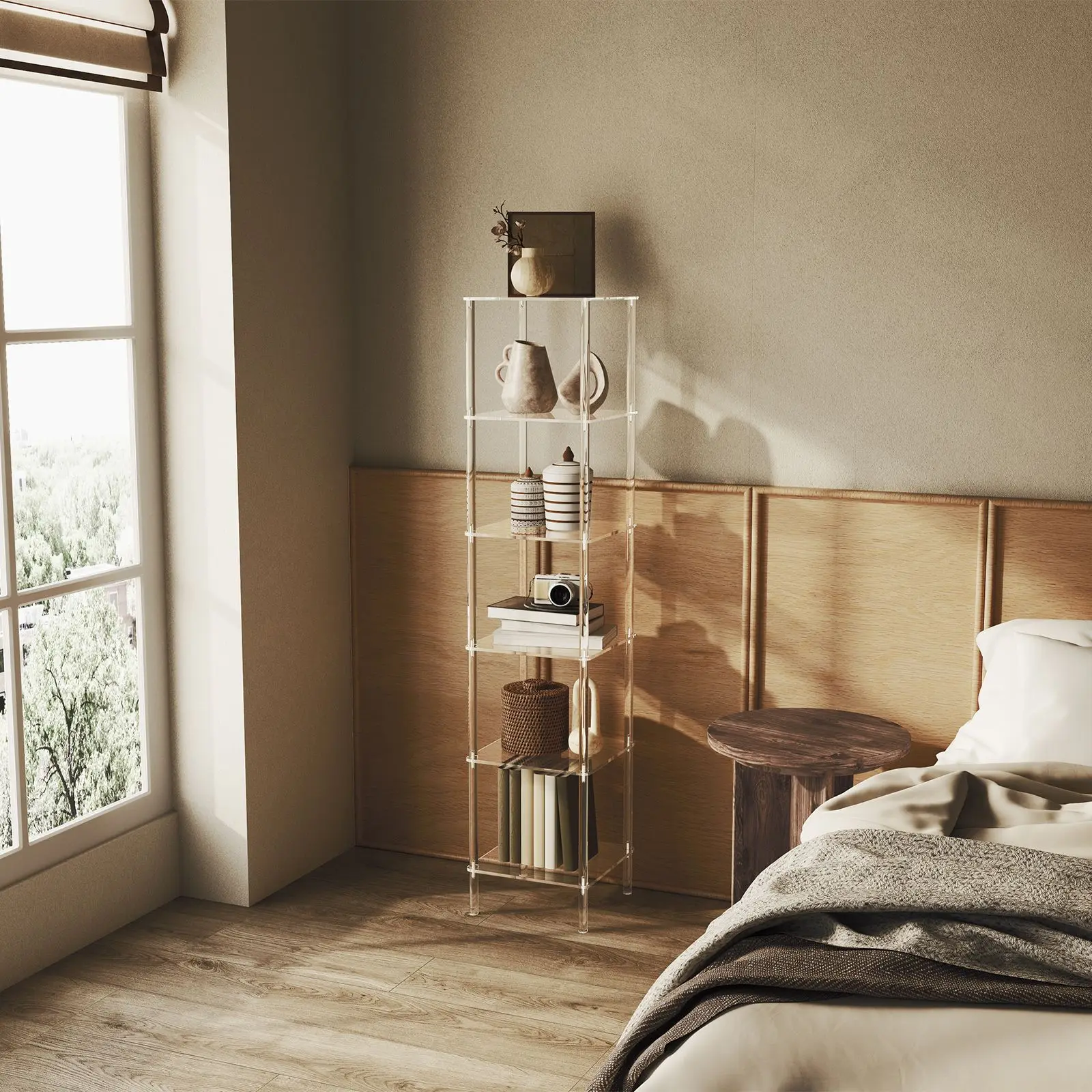 

Acrylic transparent bookshelf multi-layer corner display shelf household bedroom bathroom small space floor