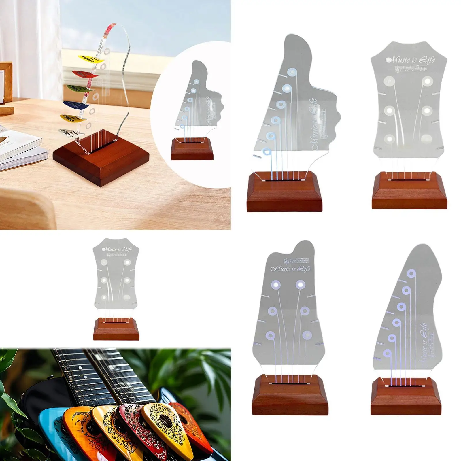 

Electric Guitar Pick Holder Wood Saving Luminous Pick Storage Rack for Music