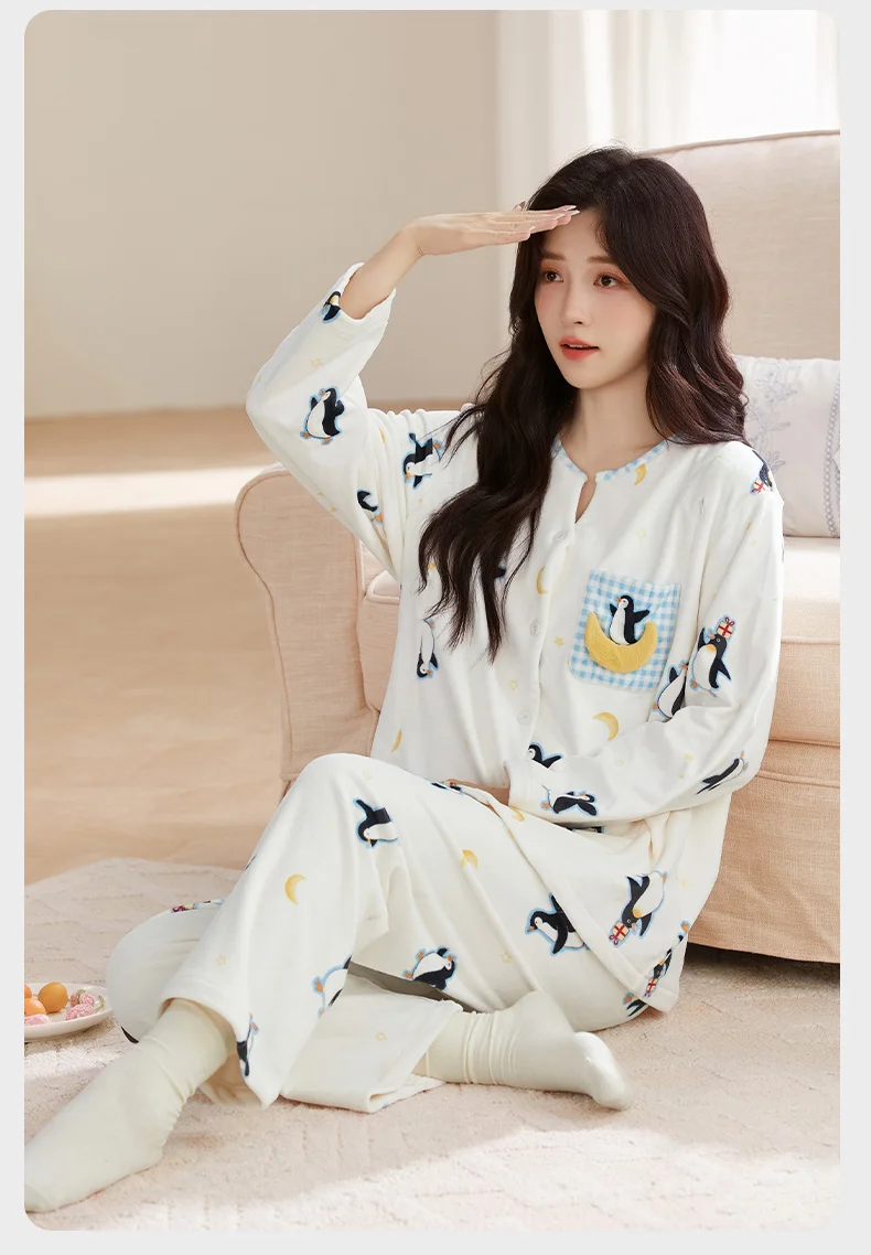 

Pajama Sets Unisex Women Rayon Fall Scoop Neck Cropped Pants Moisture Wicking Light Versatile Vintage Style Female Night Set Ins