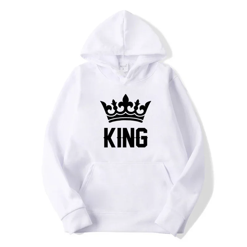 King Queen Printed Hoodies Couple Crown Design Hooded Sweatshirt Men/Women Lover Autumn Winter Streetwear Casual Pullover Tops