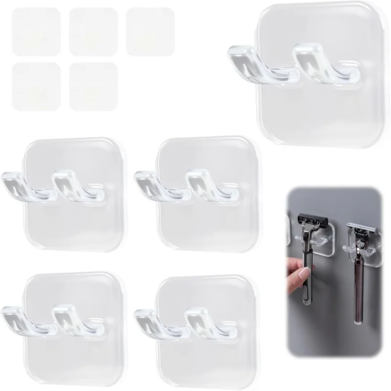 1/3/5 Pack of Shower Razor Holders, Durable Plastic Waterproof Razor Hook, Strong Adhesive Shower Hook, Shaver Holder Suitable F