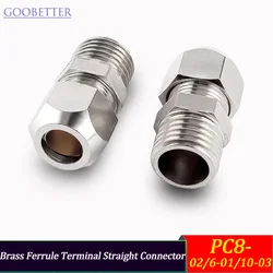 Brass Ferrule Terminal Straight Connector Quick Fitting for PC Tube Copper Pipe Hose Pneumatic Air Compressor PC8-02/6-01/10-03