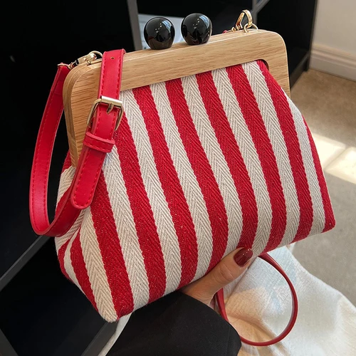 Imagen 2 del producto Bolso con clip a rayas de estilo retro personalizado, hebilla versátil, diseño de nicho de un solo hombro, bolso cruzado para mujer, mochila informal